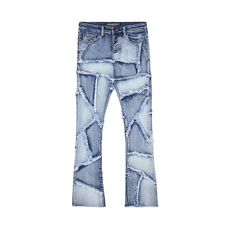Valabasas Stacked Jeans Patch Work Flarded Stacked Mens Blue Vlbs25101623
